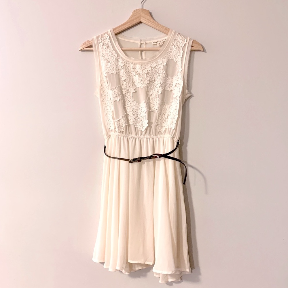 Double Zero | Cream coloured lace and Pearl embellished mini dress Sz S